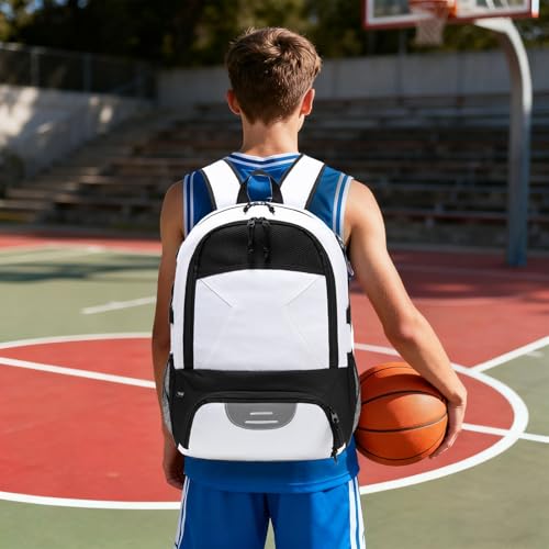 Basketball Backpack - Large Sports Equipment Bag with Ball Holder & Shoe Compartment for Basketball. (white) - color: White