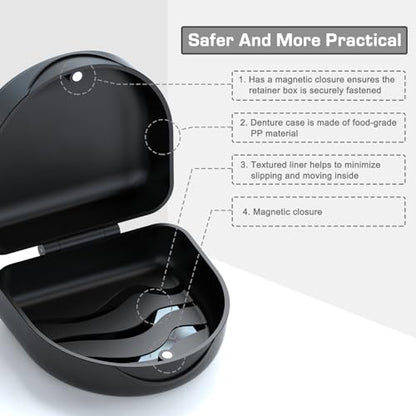 Retainer Case Denture Case: BVN Orthodontic Dental Case, Slim Braces Case, Mouth Guard Case, Denture Box, Teeth Aligner Case, Night Guard Case Container Storage Holder Black - color: Black