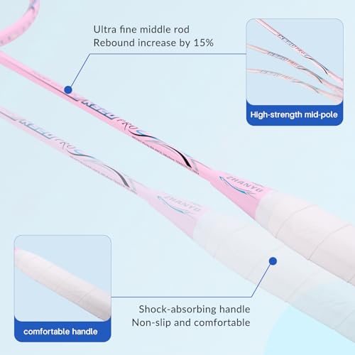 Badminton Rackets,Badminton Racket Set,Both Offensive and Defensive,Composite Carbon Ultra Light 82g Professional Training Racket,Including 2 Rackets,2 Shuttlecocks,and 1 Bag - color: 021-pink