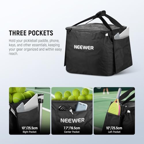 NEEWER Tennis Ball Hopper, Pickleball Retriever Collector Basket Cart Holder Tennis Court Equipment Accessory for Training Teaching - style: TB02X Bag w/Cart
