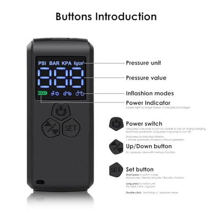 Mini Electric Bike Pump Tire Inflator Portable Air Compressor 150 PSI with Pressure Gauge Cube Floor Pumps, Digital Display Bicycle Pump for Bicycle,E-Bike,Motorbike,Football,Basketball