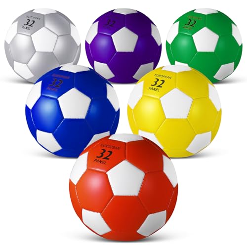 Jexine 6 Pcs Soccer Ball Bulk with Pump Official Size Indoor Outdoor Soft Soccer Sport Gift for Child Teen Adult Practice Game Back to School - size: 3