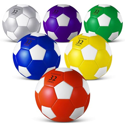 Jexine 6 Pcs Soccer Ball Bulk with Pump Official Size Indoor Outdoor Soft Soccer Sport Gift for Child Teen Adult Practice Game Back to School - size: 4