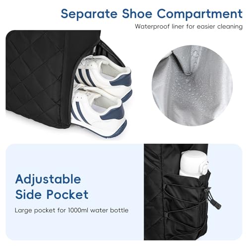 KAVIGOR Tennis Tote Bag with Shoe Compartment - Extra-Large Quilted Pickleball Bag Holds 2-4 Rackets, Water-Resistant & Lightweight for Men & Women