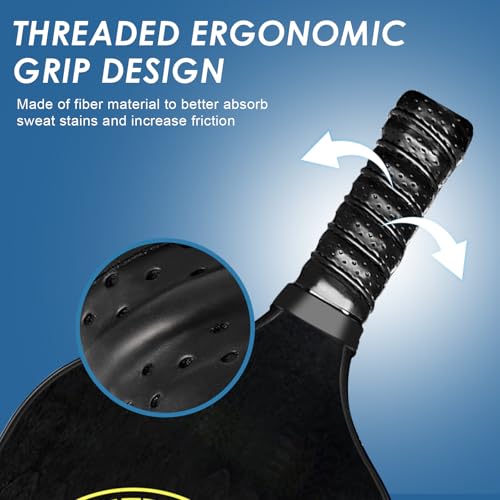 Pickle Ball Set Pickleball Paddles Set of 2 Carbon Fiber Pickleball Paddle Includes 4 Balls, 2 Ball Pickers, 1 Ball Bag Best Gifts for Junior and Professional Pickleball Equipment - color: Black