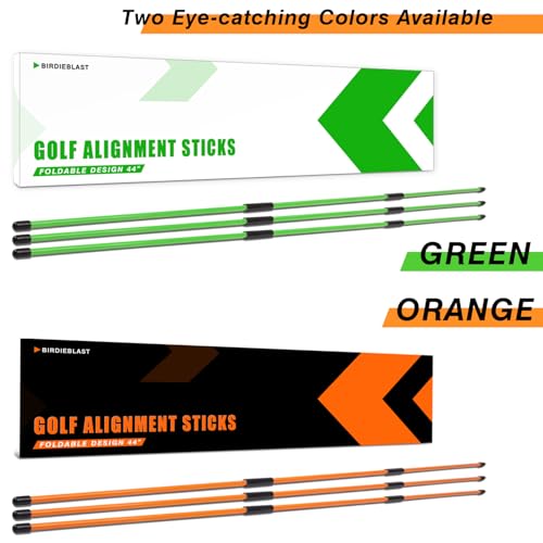 Professional 2 or 3 or 4 Pack Collapsible Golf Alignment Sticks, Premium 40" Alignment Golf Stick Ideal for Aiming, Putting and Swing Practice - color: 3 Pack Green
