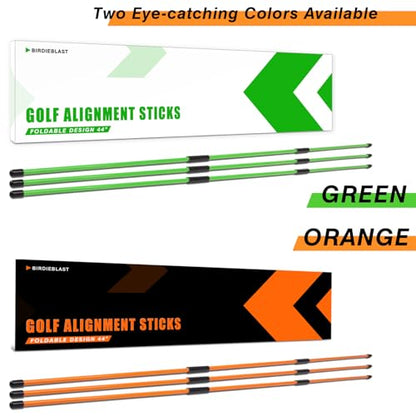 Professional 2 or 3 or 4 Pack Collapsible Golf Alignment Sticks, Premium 40" Alignment Golf Stick Ideal for Aiming, Putting and Swing Practice - color: 3 Pack Green