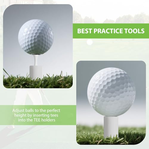 Rubber Golf Tees for Mats, Cross Shaped Golf Tee Holder Set for Driving Range & Simulator Practice, 5 Sizes 10p Unbreakable Tees & 20p Ball Stud for Indoor Outdoor Use (White)