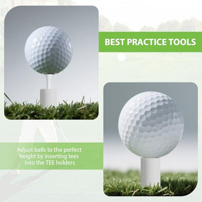 Rubber Golf Tees for Mats, Cross Shaped Golf Tee Holder Set for Driving Range & Simulator Practice, 5 Sizes 10p Unbreakable Tees & 20p Ball Stud for Indoor Outdoor Use (White)