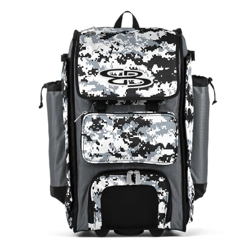 Boombah Rolling Catchers Superpack Baseball/Softball Gear Bag Digital Camo - 23-1/2" x 13-1/2" x 9-1/2" - Multiple Colors - Telescopic Handle and Holds 4 Bats - Wheeled Version - color: Gray/Black_C23