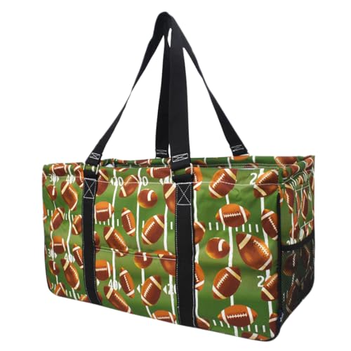 Extra Large Utility Tote Reusable Grocery Bag Oversized Collapsible for Groceries, Storage, Picnic, Beach (Football-Black) - color: Football-black