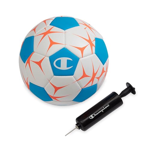 Champion Soccer Ball Youth & Adult – Matte Finish, 32-Panel Design, Enhanced Control, Sizes PVC Cover, Sizes 3,4 and 5 for Indoor & Outdoor Training, Includes 6" Pump - color: White/Fierce Tide/ Very Coral, size: 3