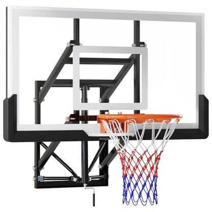 Wall Mount Basketball Hoop,54 inchs hatterproof PC Backboard Basketball Goal with 6.5FT-10FT Height Adjustable,Professional Grade Breakaway Rim and Steel Reinforced Wall Mount Built.