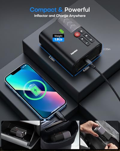 Tire Inflator Portable Air Compressor, 48LPM 160PSI Fast Air Pump with APP Control, 7800mAh & 12V DC Dual Power, Auto Shut-Off, Cordless Pump for Car Tires, SUV, Pickup, Bike, Lawnmower