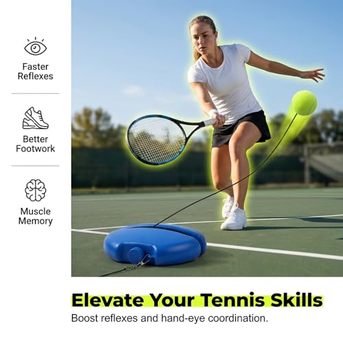 HISKI Tennis Balls Training Baseboard, Tennis Rebounder with Weighted Base, Tennis Trainer Balls with String, Tennis Trainer Rebound Ball Set, Solo Practice Reaction Kit/Ball - color: Blue*1PC