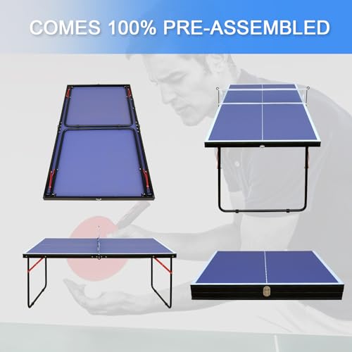 Ping Pong Table Foldable & Portable Table Tennis Table Set for Indoor & Outdoor Games with Net, 2 Paddles and 3 Balls - size: 4.5FT