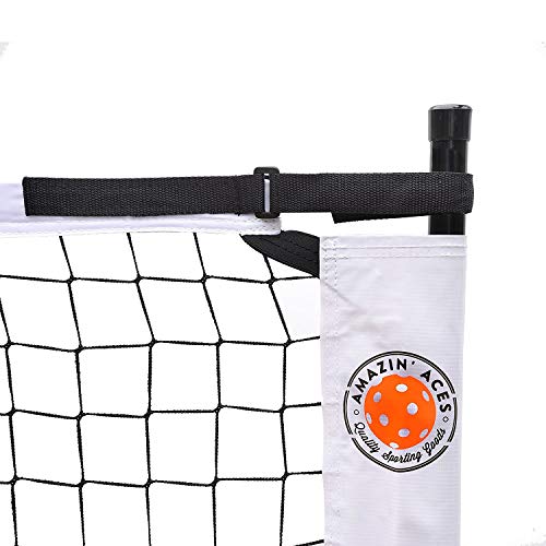 Amazin' Aces Portable Pickleball Net | Regulation Size, White Metal Frame with Tension Strap Net & Carry Bag for Easy Carry