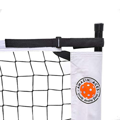 Amazin' Aces Portable Pickleball Net | Regulation Size, White Metal Frame with Tension Strap Net & Carry Bag for Easy Carry