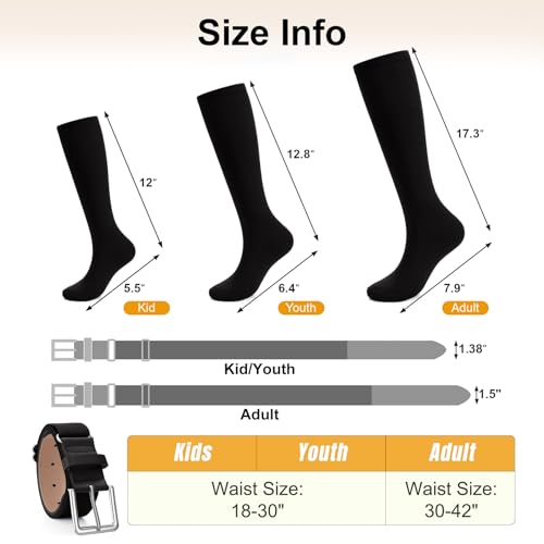 XZQTIVE Baseball Softball Socks and Baseball Softball Belt Combo Set Knee-High Soccer Socks for Kids Youth Adult - color: Black, size: Kid