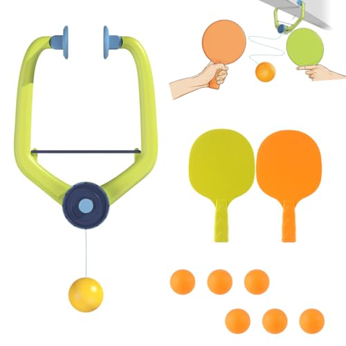 Hanging Table Tennis Trainer with Doorway Clip Ping Pong Paddles Rackets and 6 Balls Table Tennis Training Set No Table Game for Kids Indoor Sports Door Frames Attachement Hit Shot Practice
