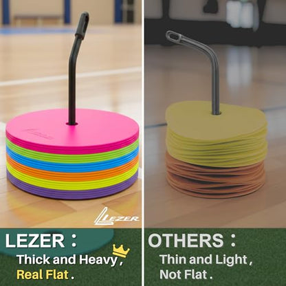 LEZER 9 Inch Flat Cones, Spot Markers, Soccer Cones, Field Court Markers, Sit Spots, Flat Discs, Soccer Training Equipment, Agility Practice, Football, Made in Taiwan