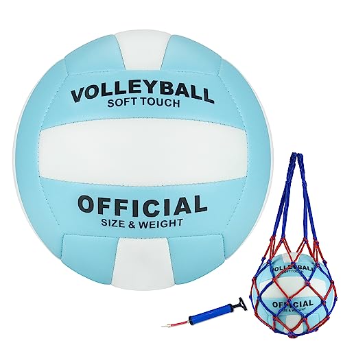 UUBEMM Volleyball Soft Touch for Indoor Outdoor Beach Park Games Gym Practice,Official Size Backyard Volleyballs with Pump for Adults,Teens, Beginners Gifts - color: Blue with Pump Kit