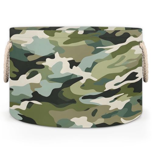 Pardick Camouflage Army Camo Large Round Storage Basket Collapsible Circle Storage Bin Laundry Hamper With Handle for Kids Toy Blanket Clothes Towel Living Room Nursery Storage Organizer Decor - color: Print 14