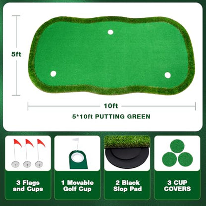 Wekin Golf Putting Green,5x10ft Thickening Professional Large Golf Putting Mat with Realistic Turf for Indoor & Outdoor, Golf Game Practice Equipment