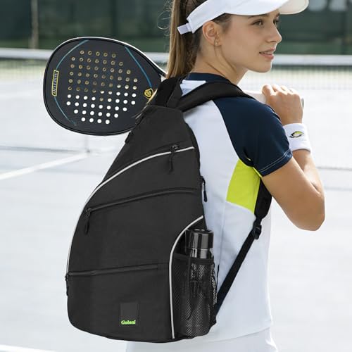 Goloni Pickleball Bag for Women Men, Convertible Pickleball Backpack Sling Bag with Fence Hook, Waterproof Polyester Paddle Bag with Multiple Compartments - color: Black