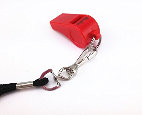yueton Plastic Coach Whistles with Lanyard, Pack of 6 - color: Red