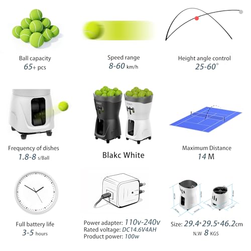 PT-MINI PRO-Tennis Ball Machine - APP Controlled, 65+ Ball Capacity, 8-60km/h Speed Adjustment, 3-5 Hours Battery Life, Lightweight Design, Ideal for Beginner Training - color: White