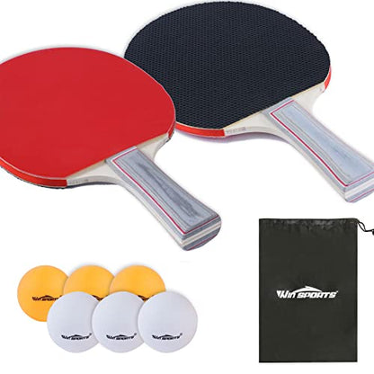 WIn SPORTS Ping Pong Paddle Set, Professional Table Tennis Racket Set with 6 Ping Pong Balls, Ping Pong Paddles 4 Player Set, Ping Pong Set Starter Kit