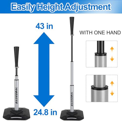 BaseGoal Baseball & Softball Batting Tee,Portable Hitting Tee,with Heavy Duty Base,Rolled Flexible Rubber Top,Adjustable Height for Kids or Adults - color: Gray