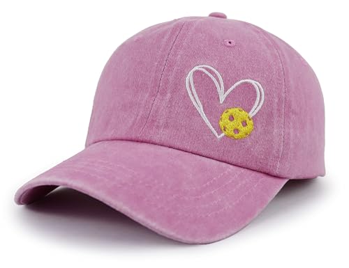 Pickleball Baseball Cap for Men Women, Funny Adjustable Embroidered Cotton Outdoor Sport Pickle Ball Heart Hat - color: Pink-1