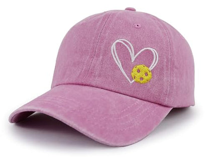 Pickleball Baseball Cap for Men Women, Funny Adjustable Embroidered Cotton Outdoor Sport Pickle Ball Heart Hat - color: Pink-1