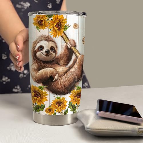 SANDJEST Sloth Tumbler 20oz Stainless Steel Insulated Coffee Travel Mug Cup for Women Girls Sloth Gifts for Birthday Christmas Mothers Day - color: Sloth