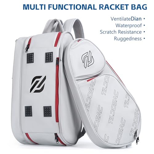 TILDOSAC 2-in-1 Detachable Pickleball & Padel Bag for Men Women | Thermal Foil Insulated Racket Compartment | Outdoor & Gym - color: Grey Red