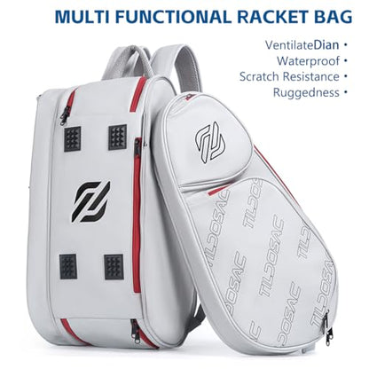 TILDOSAC 2-in-1 Detachable Pickleball & Padel Bag for Men Women | Thermal Foil Insulated Racket Compartment | Outdoor & Gym - color: Grey Red