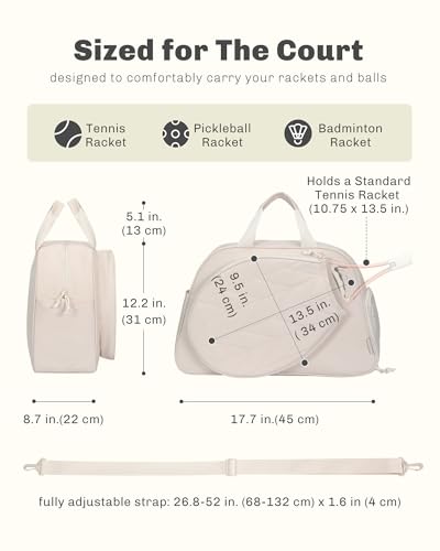 Hynes Eagle Pickleball Bag Tennis Gym Bag for Women Holds 2 Rackets with Shoe Compartment & Wet Pocket Sport Duffle Bag 17 inches Laptop Overnight Weekender - color: Beige