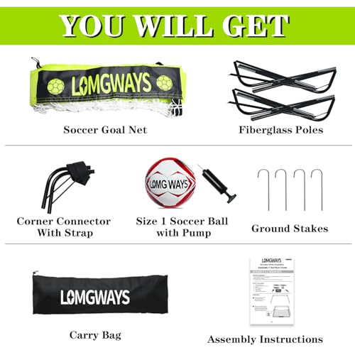 LOMGWAYS Soccer Goal – Foldable Frame Net for Kids + Youth – Indoor + Outdoor Soccer Goal with Carry Bag – Easy Set up – Multiple Sizes for Practice & Games - size: 2x2.6FT(Size 1 Ball)Green
