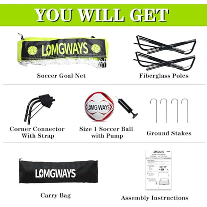 LOMGWAYS Soccer Goal – Foldable Frame Net for Kids + Youth – Indoor + Outdoor Soccer Goal with Carry Bag – Easy Set up – Multiple Sizes for Practice & Games - size: 2x2.6FT(Size 1 Ball)Green