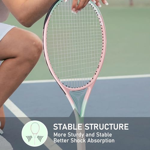 Tennis Rackets Set of 2 for Adults, 27 Inch Pre-Strung Beginners Lightweight Aluminum Tennis Racquet Set with Balls and Bag, Large Sweet Spot for Men Women