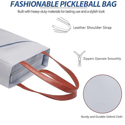 Pickleball Bag for Women Stylish Nylon Tote Fits 2 Paddle, Ball, Gear, Utility Shoulder Handbag for Sports - color: Grey