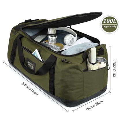 100L Extra Large Travel Duffle Bag Backpack for Men, 3 in 1 Sports Duffel Bags W/Adjustable Shoulder Strap & Dividers Gym Equipment/Gear Weekend Overnight Bag for Trip Camping Hiking, XL Green - color: Green