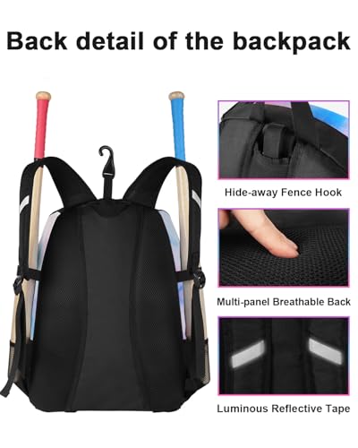 MATEIN Softball Bag, Lightweight Baseball Backpack with Shoe Compartment, Baseball Bag with Fence Hook for TBall Bat & Equipment, Softball Gifts Catchers Backpack for Women Fit Catcher’s Mitt, Helmet - color: Tie-dye - Large
