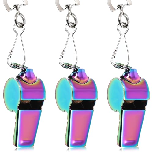 3 Pcs Coach Whistle with Lanyard Stainless Steel Metal Teacher Whistles Colorful Coach Sports Whistle Loud Crisp Sound Backpack Whistles for Referee Emergency Officials Outdoor Sports