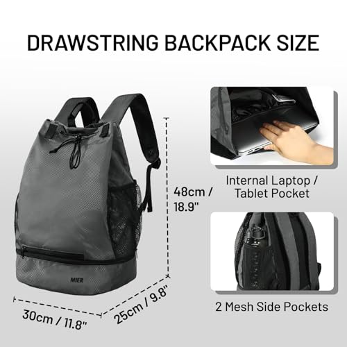 MIER Drawstring Basketball Backpack Soccer Bag with Shoe Compartment & Mesh Pocket Sports Gym String Backpack for Women Men, Lightweight - color: Gray