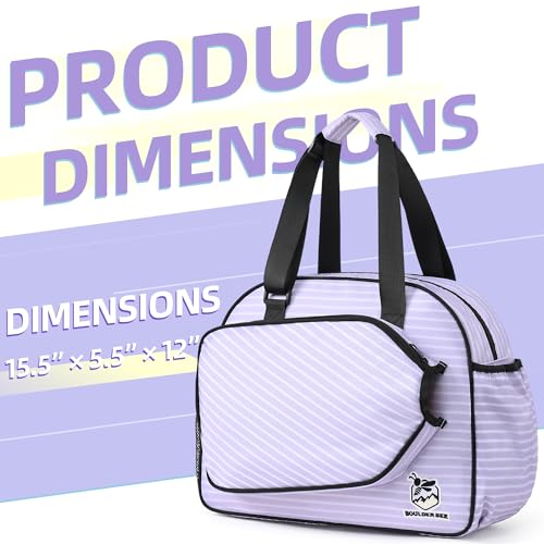 Boulder Bee Pickleball Bags, Premium Pickleball Tote Bag for Girls, Women’s Hand/Shoulder Gym Bag w Water Bottle Holder, with Pickleball Racquet/Paddle Holder - color: Stripe-Purple