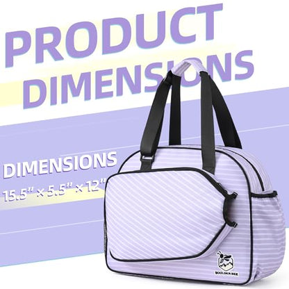 Boulder Bee Pickleball Bags, Premium Pickleball Tote Bag for Girls, Women’s Hand/Shoulder Gym Bag w Water Bottle Holder, with Pickleball Racquet/Paddle Holder - color: Stripe-Purple