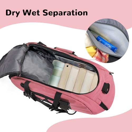 30L Gym Bag Backpack for Women, Convertible Sports Duffel Bag Backpack with Ball Storage & Shoe Compartment for Basketball Volleyball Soccer, Weekender Bags with Wet Pocket, Pink